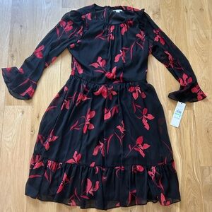 Calvin Klein Black and Red Long Sleeve Dress Size 8